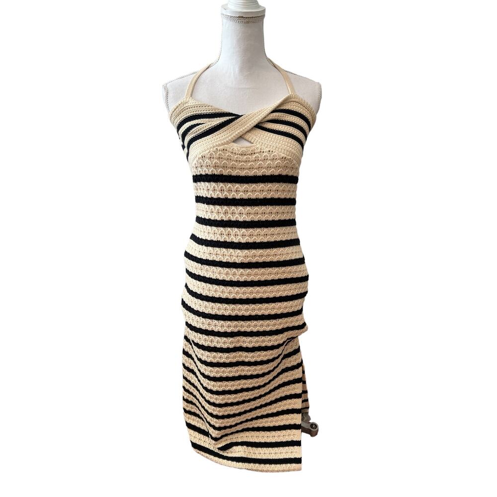House of Harlow 1960 Black and Cream Striped Maxi Dress